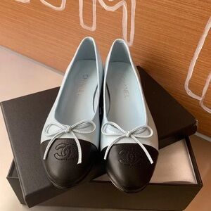 Chanel Women's Black and Light Blue Ballet Flats